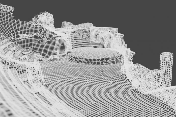A wireframe image of the Minack