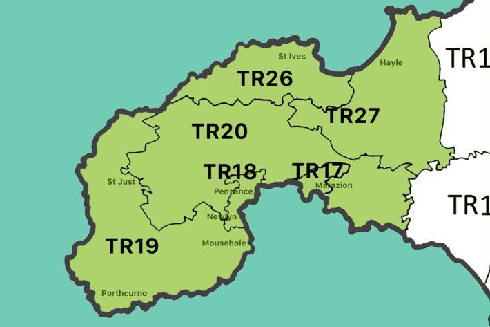 Map of local postcode areas