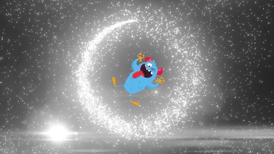 Cartoon monster in a circle of stars